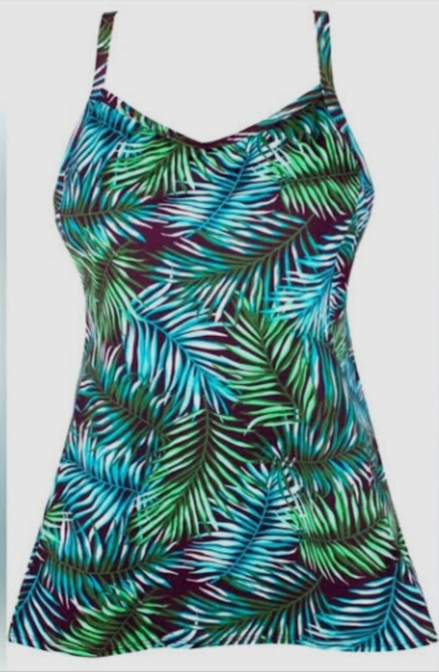 JINXUEER Women's Tropical Print Tankini Swimsuit Top with Padded Bra Size 28 EUC